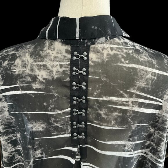 Black/White Abstract Print Long Sleeve Sheer Tunic Blouse - Picture 3 of 3